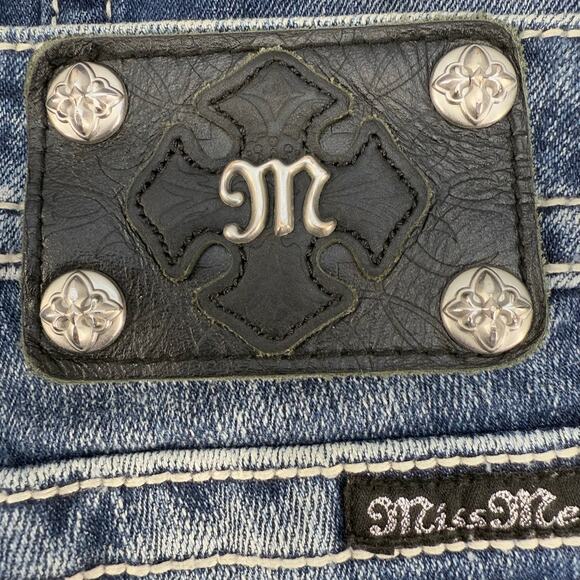 Miss Me Jeans Women's 29x34 (8) Blue Relaxed Boot Cut Crosses Western Bling - Picture 7 of 15
